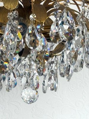 Vintage Brass Rainbow Lead Crystal Chandelier by Palwa, 1960s for