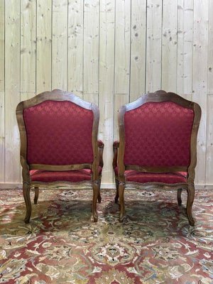 Set of Louis XVI Style Cabriolet Chairs in Red Silk for sale at Pamono