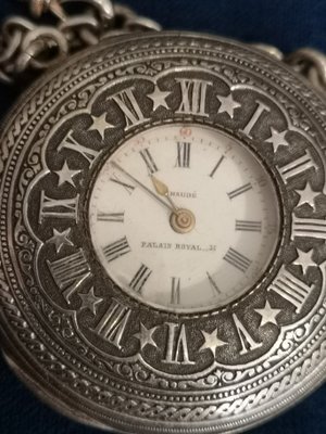 French Sterling Silver Pocket Watch with Chain for sale at Pamono