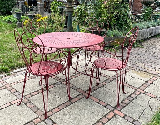Schmiedeeisen Gartentisch & Stühle, 1940er, 5 . Set bei Pamono kaufen
