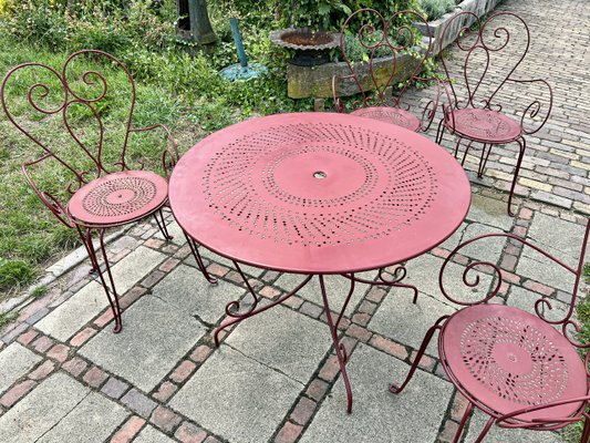 Wrought Iron Garden Table and Chairs, 1940s, Set of for sale at