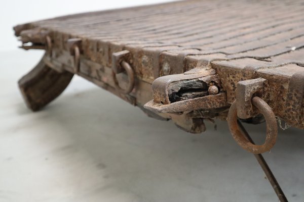 Antique Wabi Sabi Indian Bullock Cart Platform Table, 1800s for