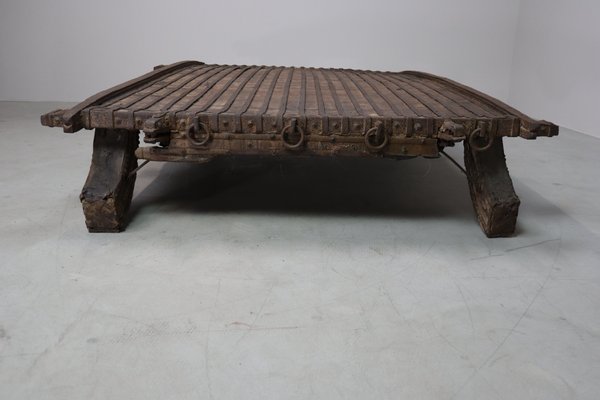 Antique Wabi Sabi Indian Bullock Cart Platform Table, 1800s for