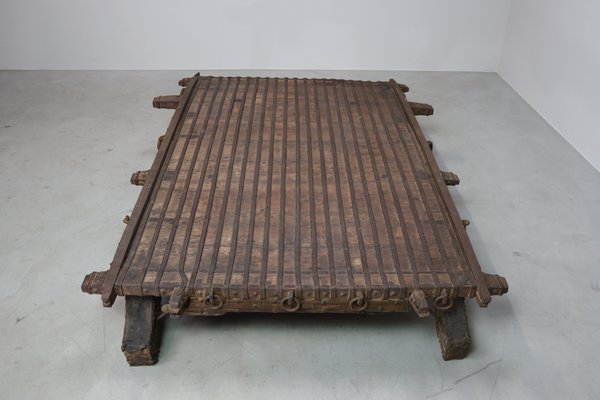 Antique Wabi Sabi Indian Bullock Cart Platform Table, 1800s for