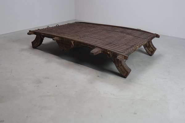 Antique Wabi Sabi Indian Bullock Cart Platform Table, 1800s for