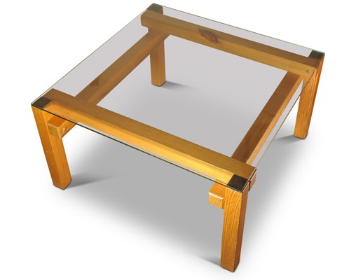 Vintage Pine Frame Organic Coffee Table with Glazed Square Top by