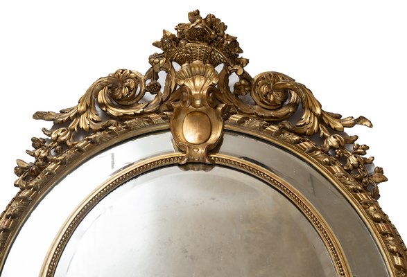 Antique French Napoleon III Medallion Mirror in Gilded and Carved