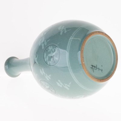 Antique Korean Celadon Glazed Porcelain Bottle Neck Vase for