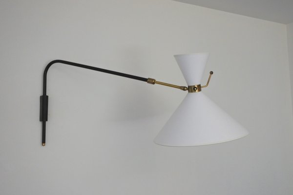 Wandlampe aus Messing & Lackiertem Metall mit Schwenkarm von Arlus ... Wandlampe aus Messing & Lackiertem Metall mit Schwenkarm von Arlus ...