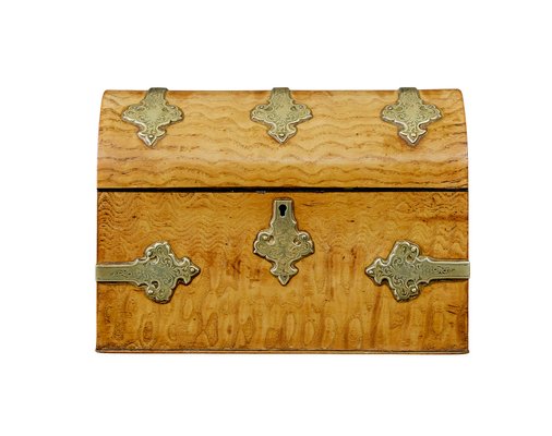 Antique Victorian Pollard Dome Top Stationary Box in Oak and Brass