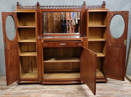 Librería Art Nouveau de caoba y marquetería Aparador School de