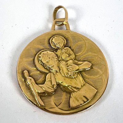 Vintage French Double-Sided St. Christopher Medal Pendant in 18