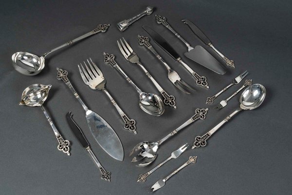 Cardeilhac Silver Cutlery Set with Minerva Hallmark, 1890s, Set of