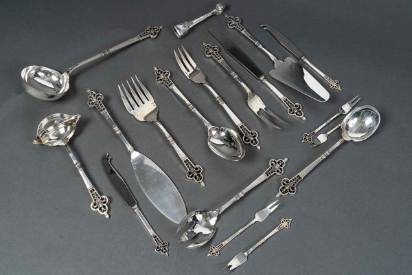 Cardeilhac Silver Cutlery Set with Minerva Hallmark, 1890s, Set of