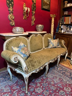 Antique Italian Baroque Louis XIV Lacquered and Parcel Gilt Sofa