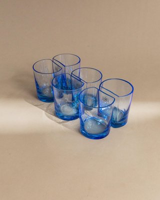 Blaue Vintage gewölbte Trinkgläser von Pitti Studio, Italien, 1980er, 6er Set bei Pamono kaufen