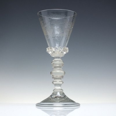 17th Century Bohemian Engraved & Spiked Gadrooned Wine Glass Goblet, 1680