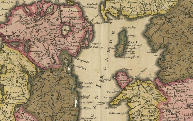 Hand-Colored Map of the British Isles by Gerard Valk, 1700 for