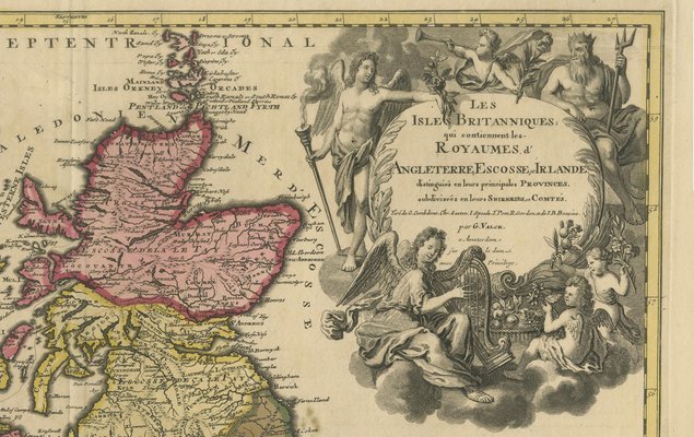 Hand-Colored Map of the British Isles by Gerard Valk, 1700 for