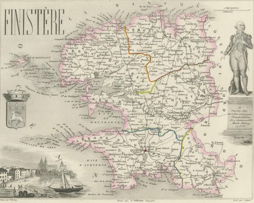 Map of Finistère France with Brest, 1800s for sale at Pamono