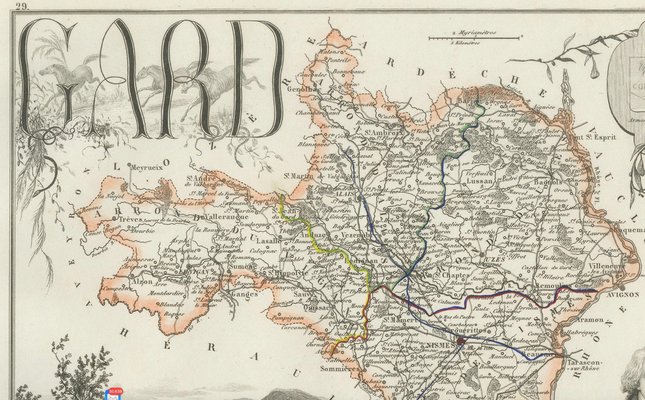 Map of Gard France with Pont Du Gard and Wine Regions by Vuillemin