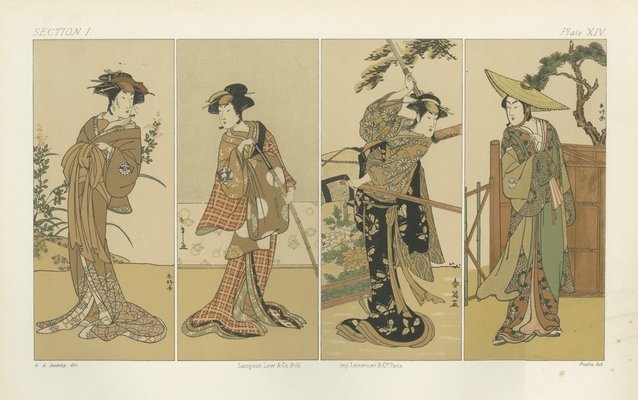服/ファッション 4 Boxes of Women's Kimono | Assorted Designs Four Women in Edo-Period Kimono, 1882, Print for sale at Pamono
