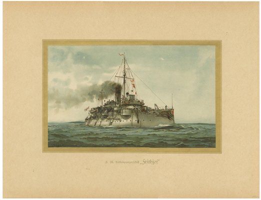 Hugo Graf, SMS Siegfried, Chromolithograph of a German Coastal