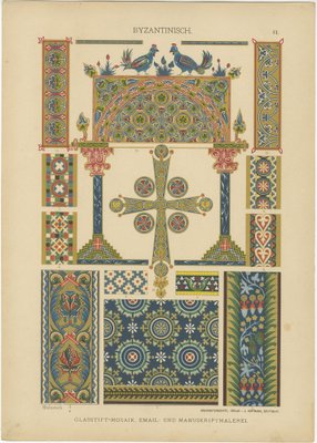 メゾチント　vintage Art Dolmetsch, Byzantine Ornamental Art from Ornamentenschatz, 1887