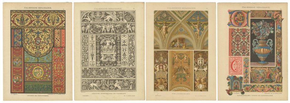 Italian Renaissance Artistic Designs, 1887, Paper, Set of 4 for