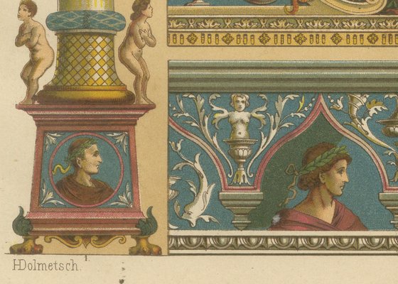 Italian Renaissance Architectural Frieze with Virtus Motto, 1887