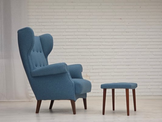 Danish Chair with Stool by Fritz Hansen, 1960s, Set of 2 for