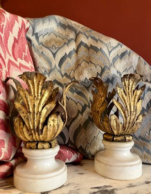Florentine Renaissance Gilded Iron Acanthus Leaf Candleholders on