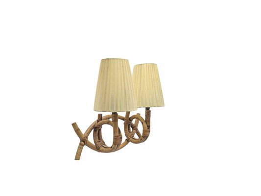 Wandlampe aus Rattan Bambus von Louis Sognot, 1960er bei Pamono kaufen
