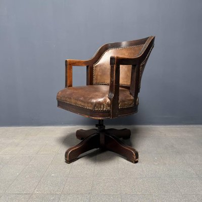Vintage American Wood and Leather Desk Chair, 1920s for sale at Pamono