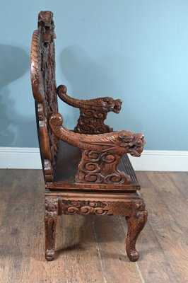 Chinese Cinnabar Lacquered Carved Dragon Bench, 1860s for sale at