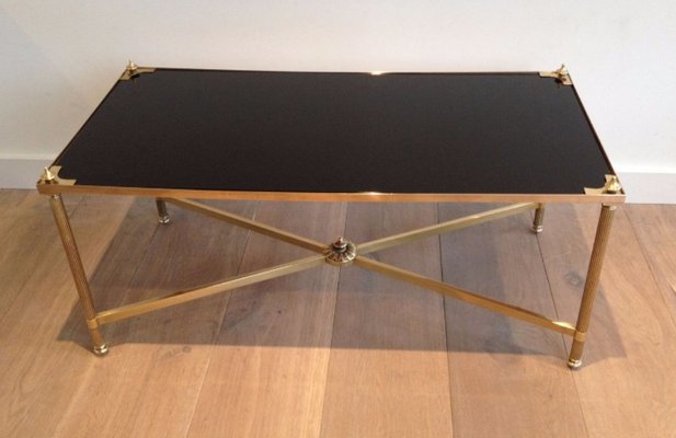 Vintage Rectangular Brass And Lacquered Glass Coffee Table For