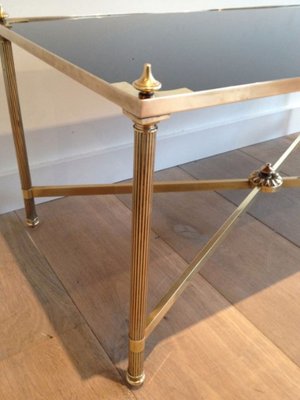 Vintage Rectangular Brass And Lacquered Glass Coffee Table For