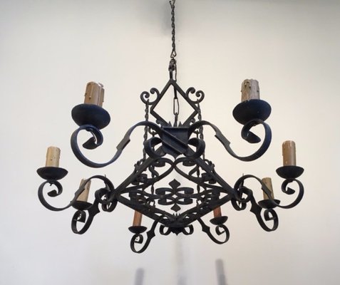 Large Wrought Iron Chandelier 1950s