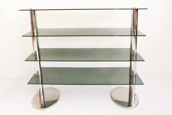 Italienisches Verchromtes Regal Aus Metall Rauchglas 1960er
