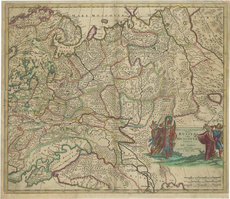 【希少】Russia Ukraina antique vintage Antique Hand-Colored Map of Western Russia and Ukraine, 1680 for