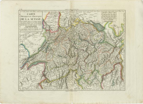 Late 18th Century Physical & Political Map of Switzerland Mentelle