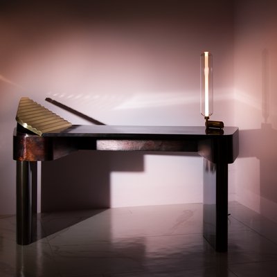 Polished Brass And Wood Veneer Moon Desk By Privatiselectionem For