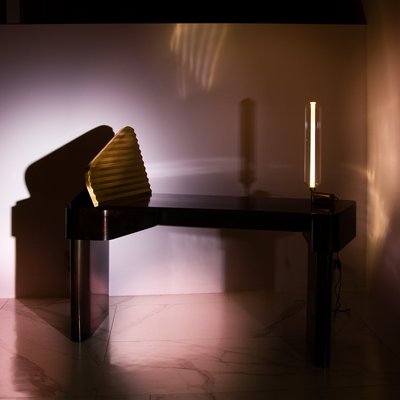 Polished Brass And Wood Veneer Moon Desk By Privatiselectionem For