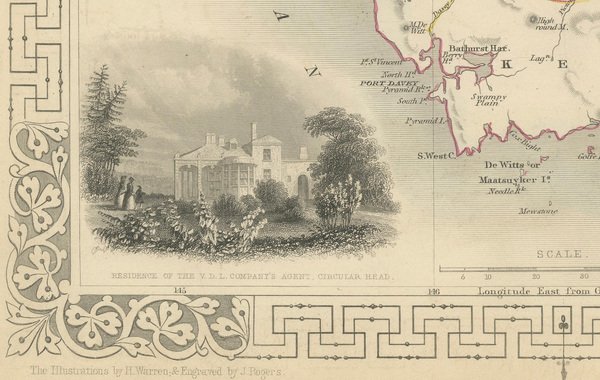 Map of Tasmania with Illustrations of Local Fauna and Colonial