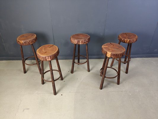 Vintage Tree Trunk Bar Stools, 1970s, Set of 4 for sale at