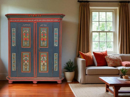 Blue Floral Painted Cabinet, 1825 for sale at Pamono