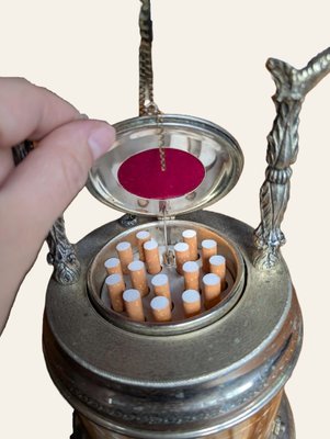antique musical cigarette dispenser Vintage Musical Cigarette Dispenser with Ornate Metal Frame and Marble  Base, 1980s for sale at Pamono