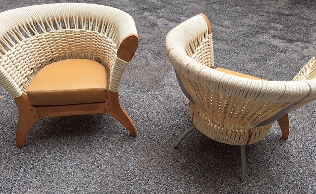 Poltrona in legno chiaro e corda di Driade, anni '90 in vendita su