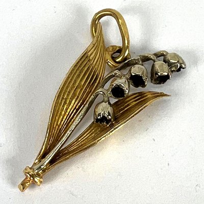 Vintage French Lily of the Valley Charm Pendant in 18 Karat White