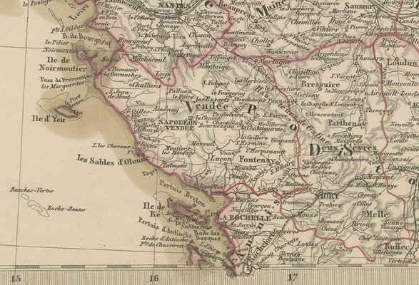 Hand-Colored Map of Northwest France, 1858 for sale at Pamono